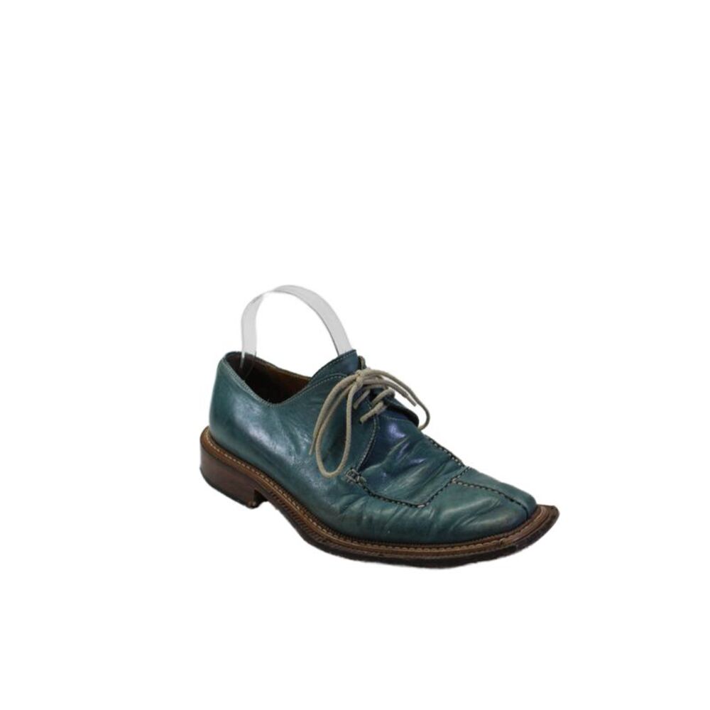 J. Primrose Mens Dark Teal Leather Lace Up Square Toe Oxford Shoes Size 10
